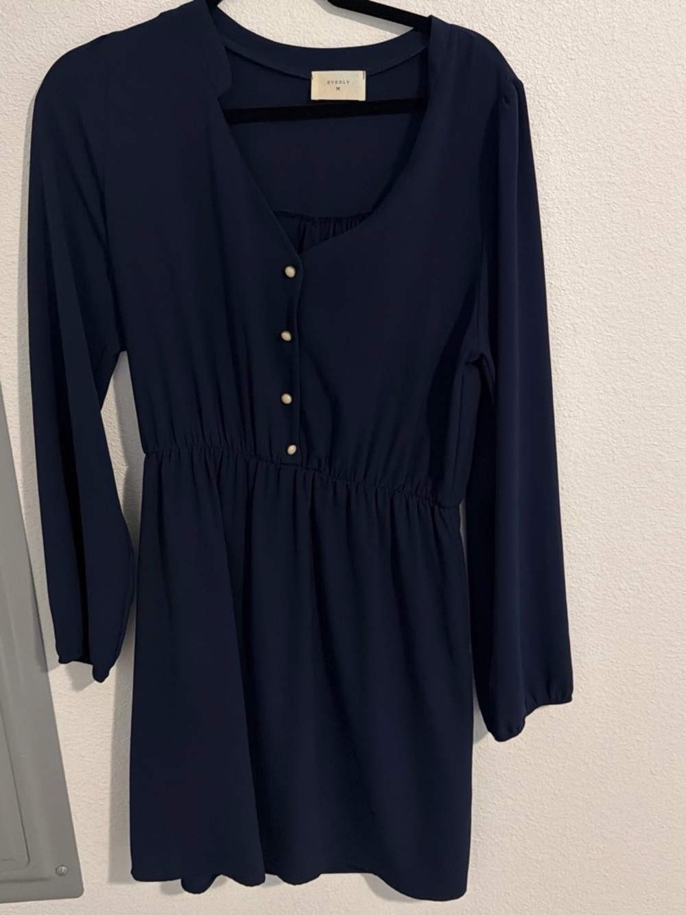 Everly Dark Navy Long-Sleeve Button Detail Dress